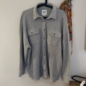 Aerie Gray Lightweight waffle Shirt button up Relaxed Fit